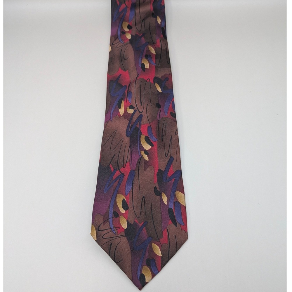 J. Garcia Jerry Garcia Geometric Abstract Red Purple Blue 100% Silk Men Tie